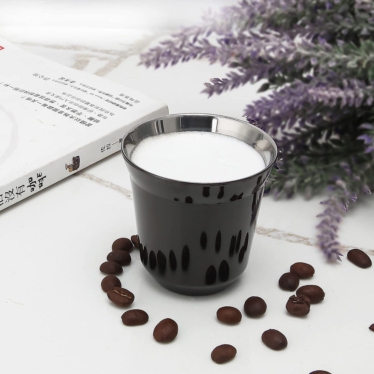 French Press 12 oz, Stainless Steel Espresso Cup 2pcs Set Double Wall Insulated 5 oz Z181347