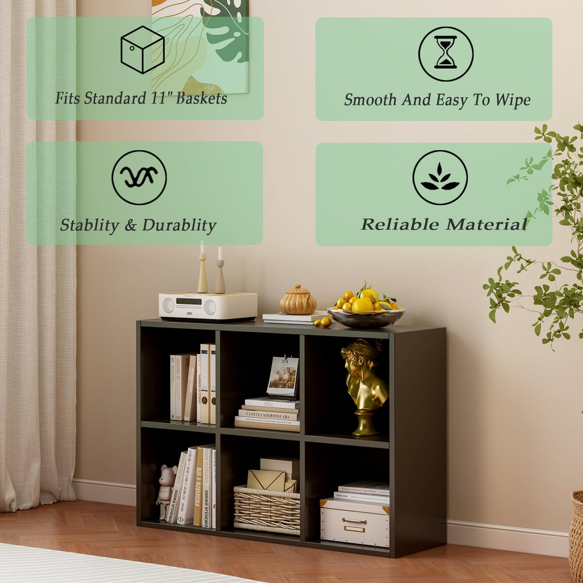 Black 6-Cube Storage Shelf Bookcase G3915