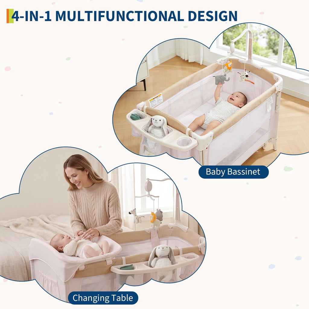 4 in 1 Pack and Play with Bassinet, Changing Table, Playpen and Carry Bag A60173