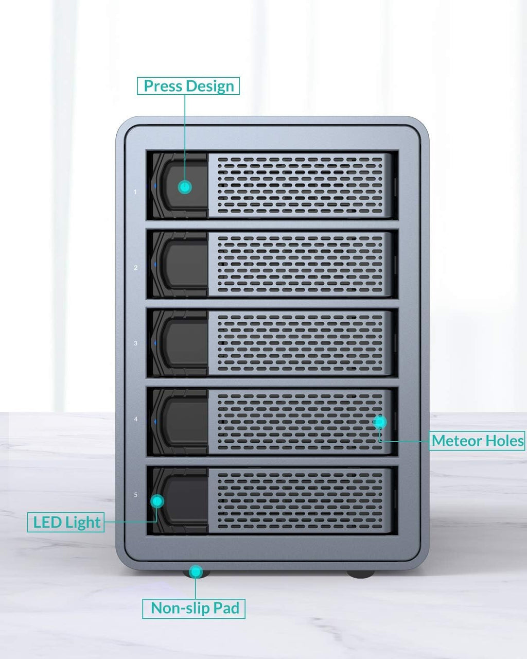 5 Bay Aluminum USB3.0 RAID Hard Drive Enclosure T3045