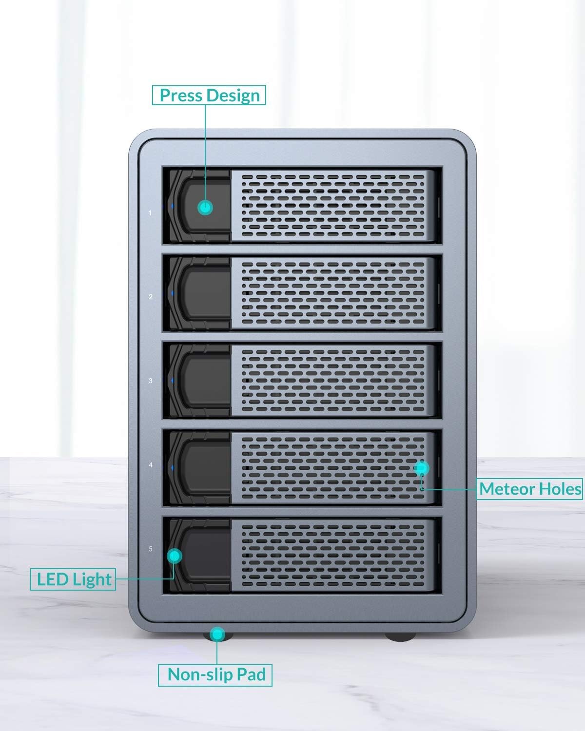 5 Bay Aluminum USB3.0 RAID Hard Drive Enclosure T3045