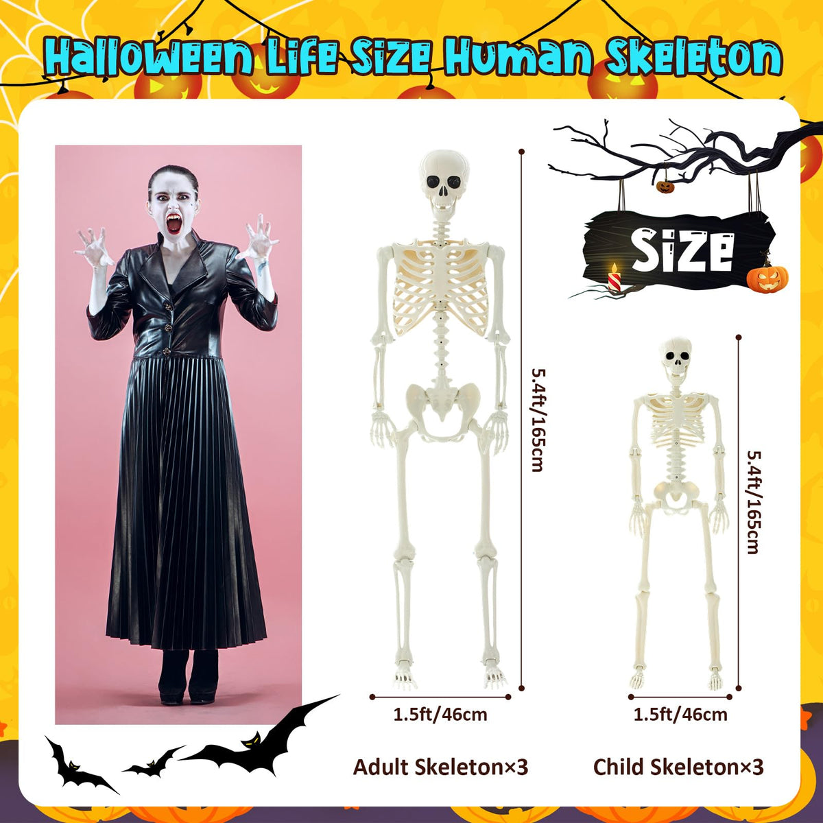6 Pack Halloween Skeletons 3 5.4ft 3 3ft Q726