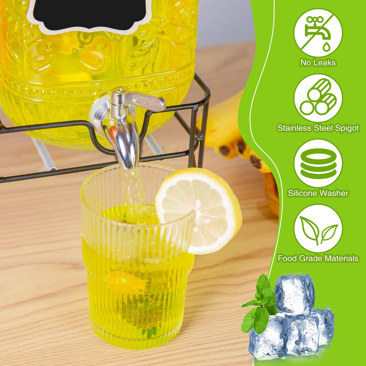 2-Pack 1 Gallon Glass Drink Dispensers with Spigot A989