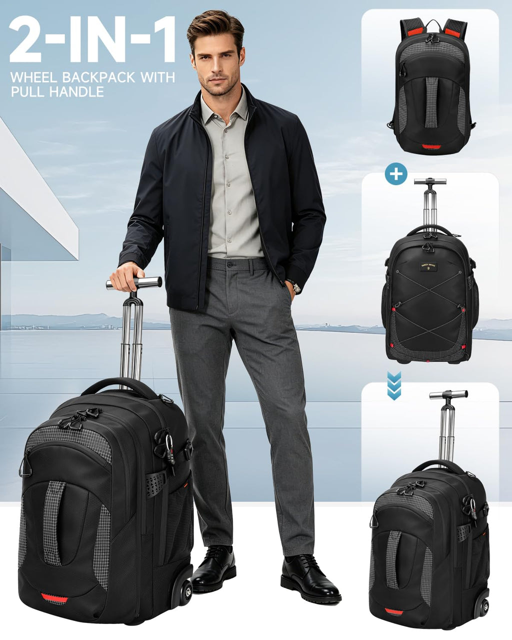 2-in-1 Detachable Backpack with Wheels N36873
