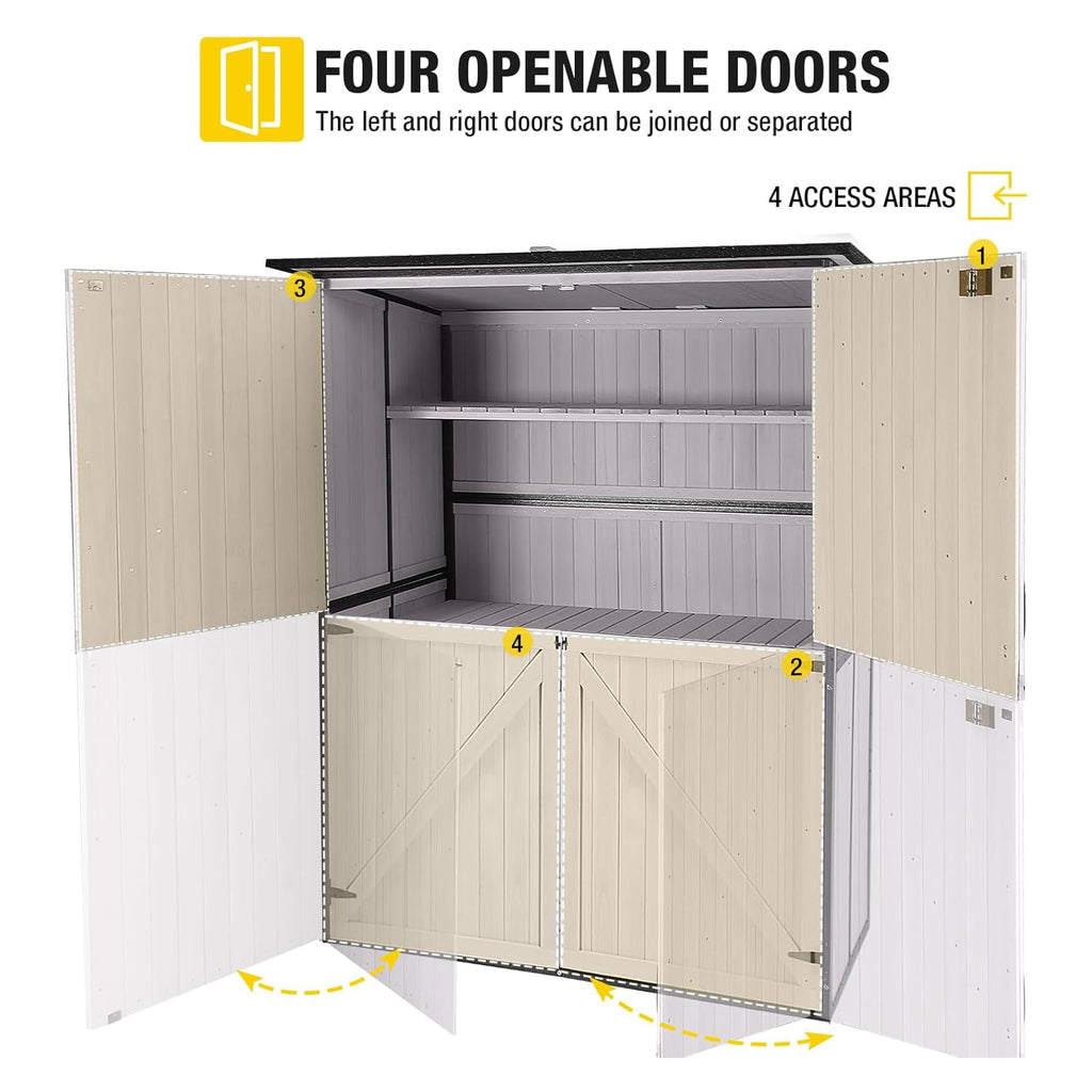 Off-White Storage Shed with Metal Frame, Wooden Floor and Adjustable Shelves C1357