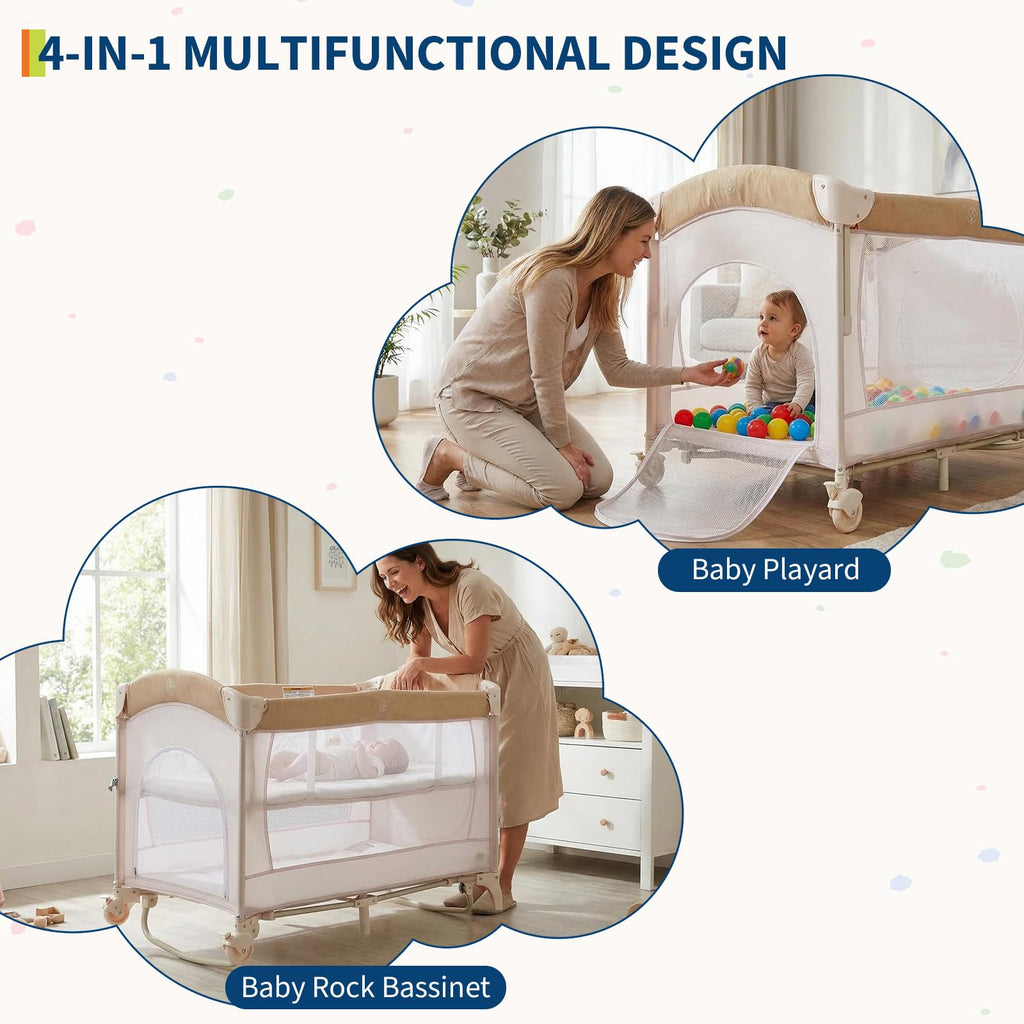 4 in 1 Pack and Play with Bassinet, Changing Table, Playpen and Carry Bag A60173