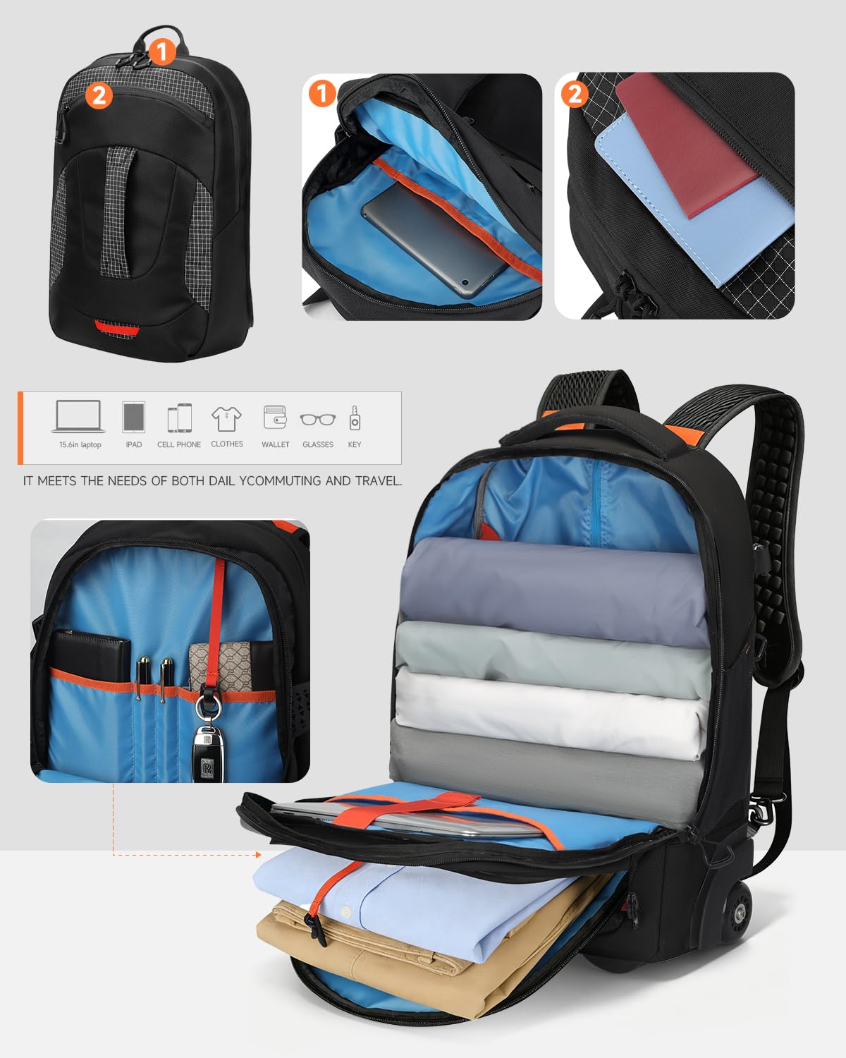 2-in-1 Detachable Backpack with Wheels N36873