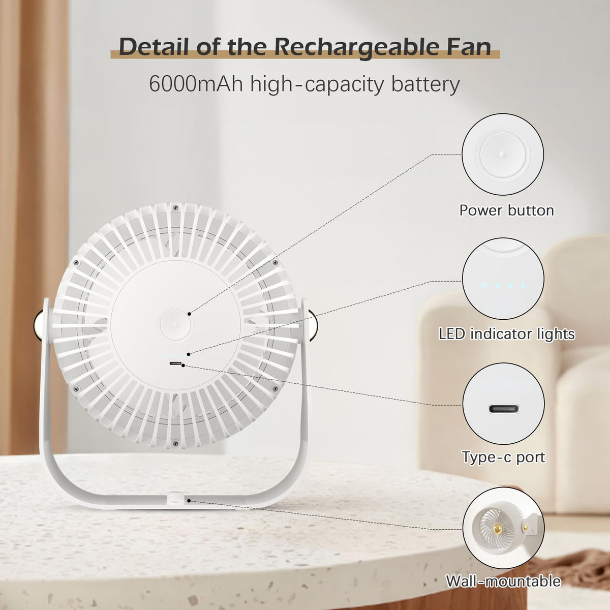 Portable Rechargeable 8 Inch Desk Fan O2991