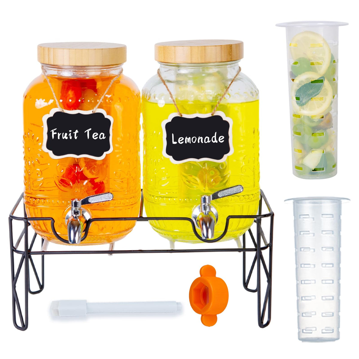 2-Pack 1 Gallon Glass Drink Dispensers with Spigot A989