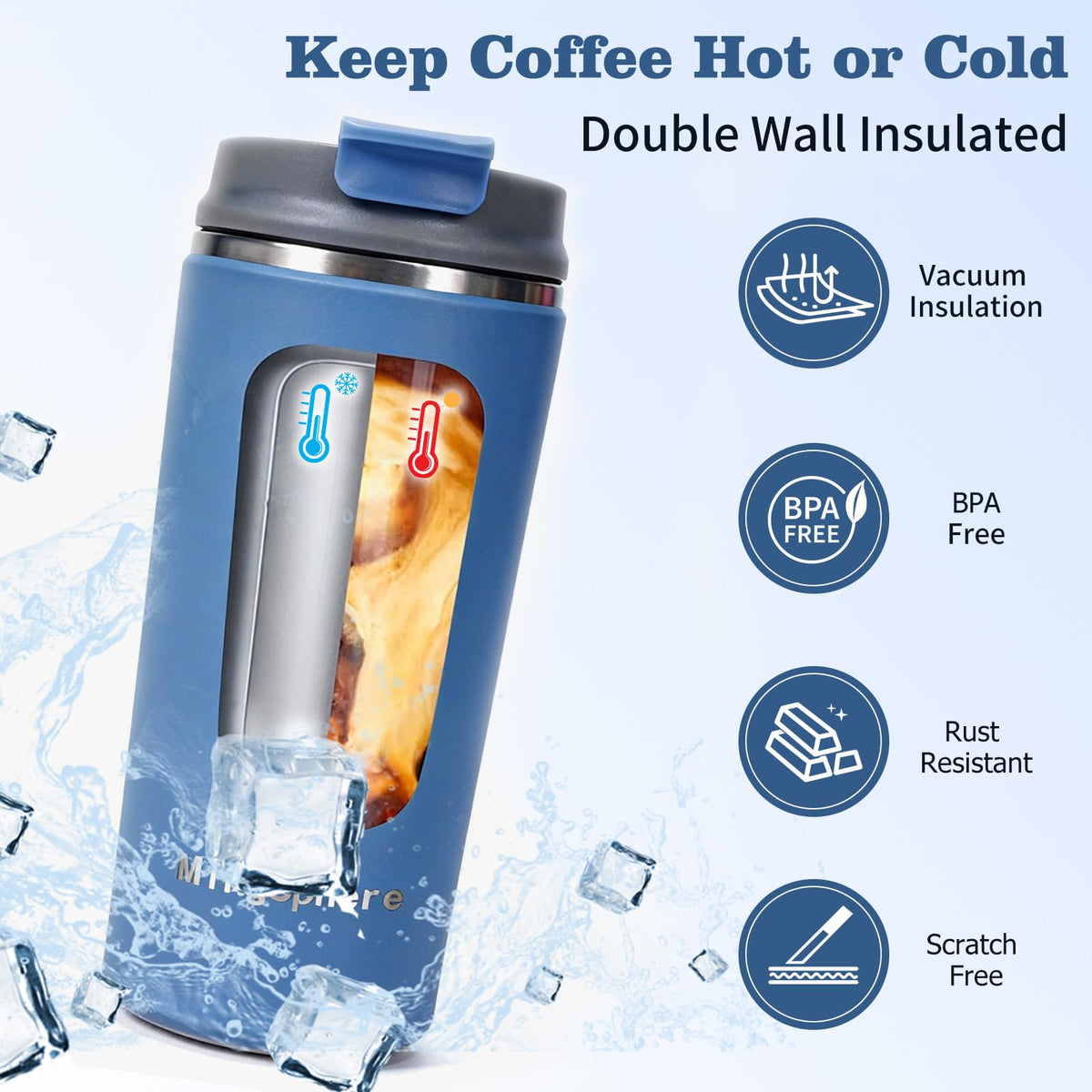 16oz Insulated Stainless Steel Coffee Cup with Flip Lid, Blue R5380