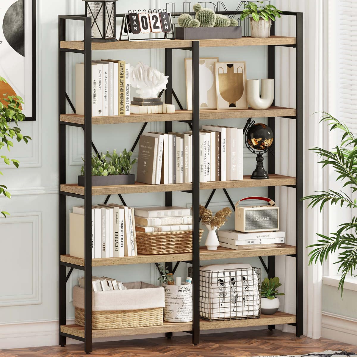 5 Tier Wood and Metal Bookshelf T199947