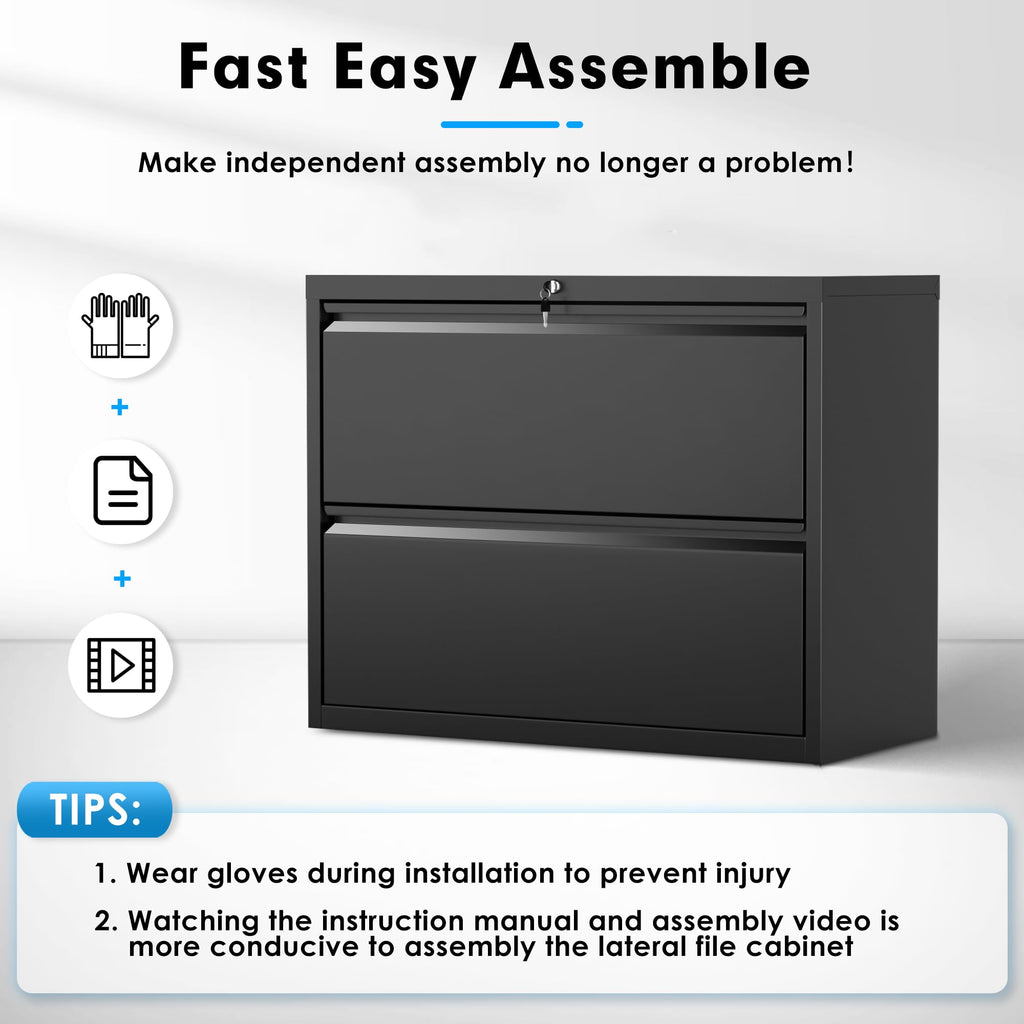 Black 2 Drawer Metal File Cabinet with Lock X66749