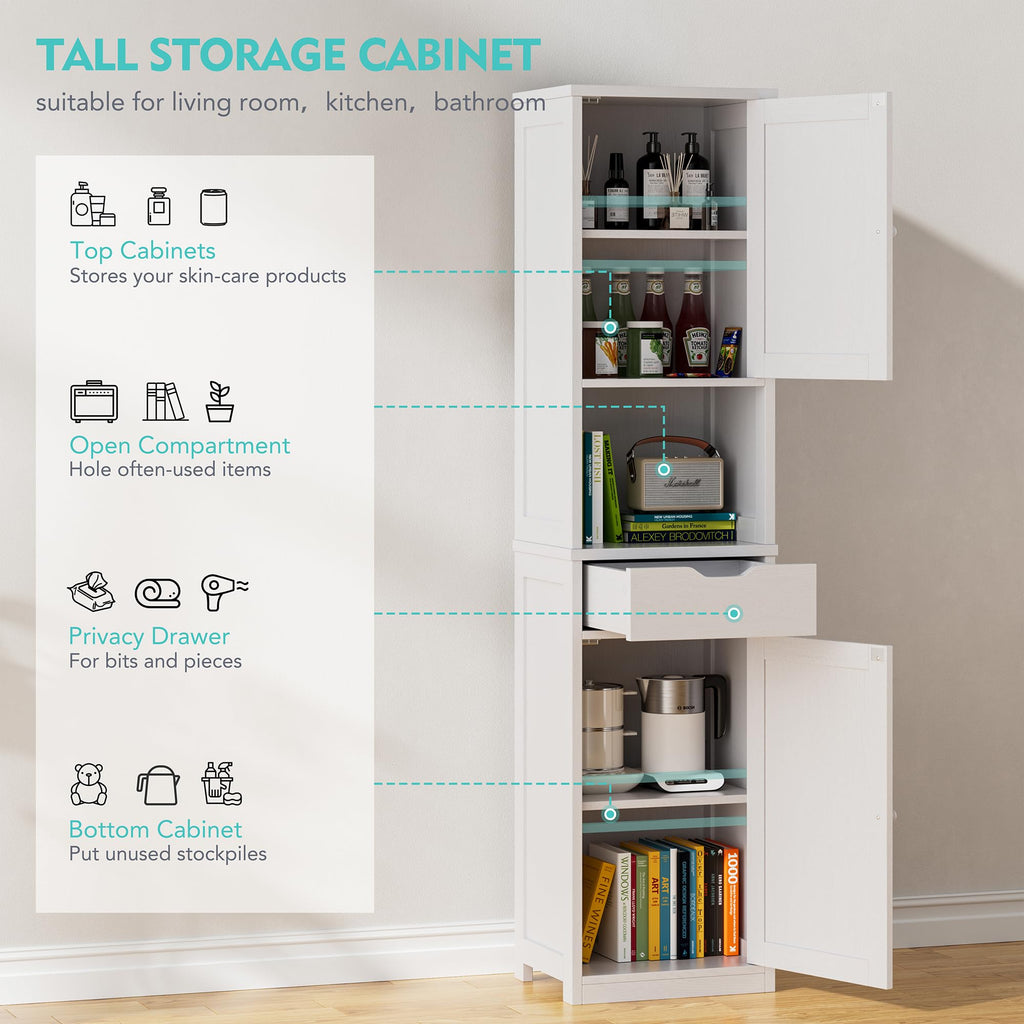 Tall Narrow Bathroom Storage Cabinet with Adjustable Shelves, White E1333