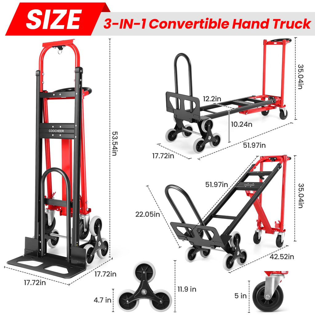Heavy Duty 1000LBS 3 in 1 Convertible Folding Hand Truck Dolly Cart with Solid Wheels X934