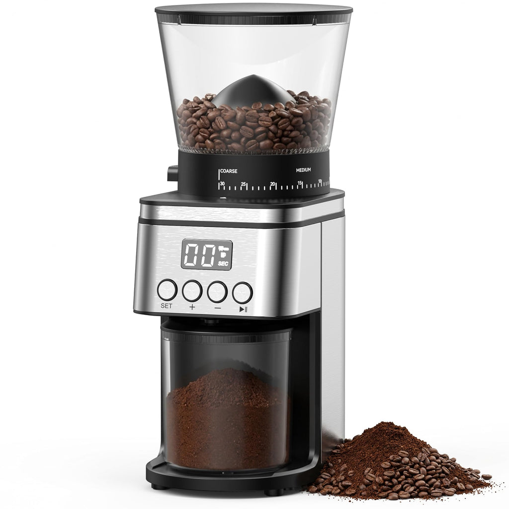 Electric Stainless Steel Conical Burr Coffee Grinder with 30 Grind Settings X978044