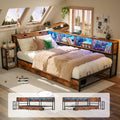 Brown Twin Corner Bed Frame with Storage Bookcase and Bedside Rack A9221