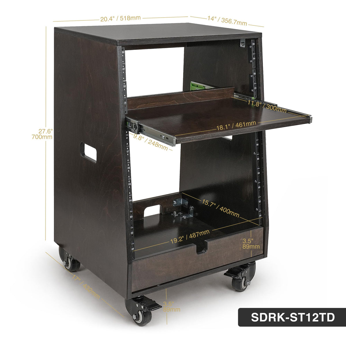 12U Studio Rack with Slide-Out Tray and Casters X815