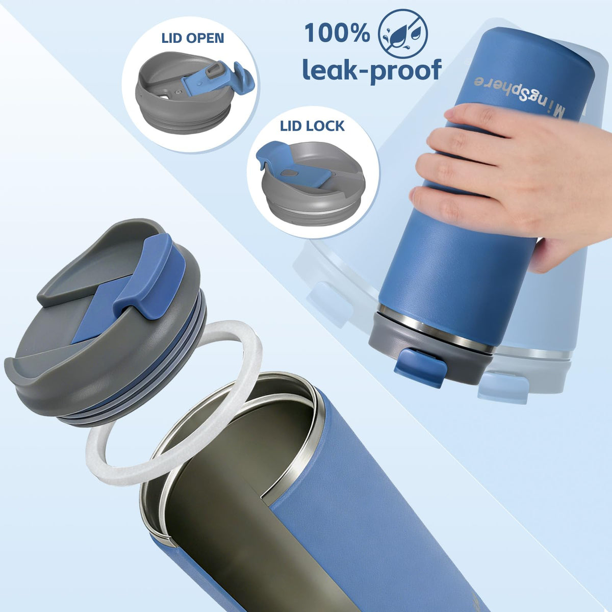 16oz Insulated Stainless Steel Coffee Cup with Flip Lid, Blue R5380