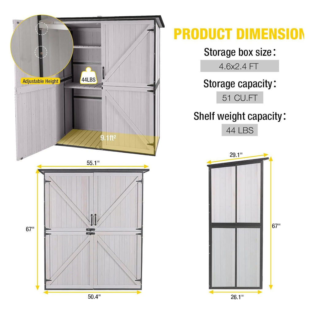 Off-White Storage Shed with Metal Frame, Wooden Floor and Adjustable Shelves C1357