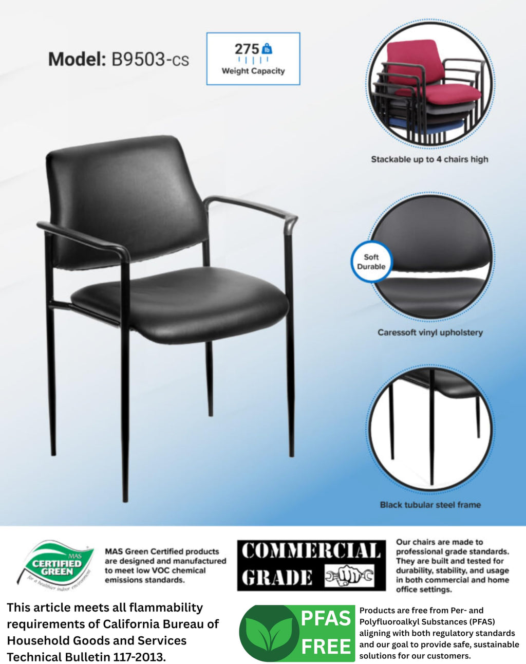 Black Caressoft Stacking Chair with Arm O69266