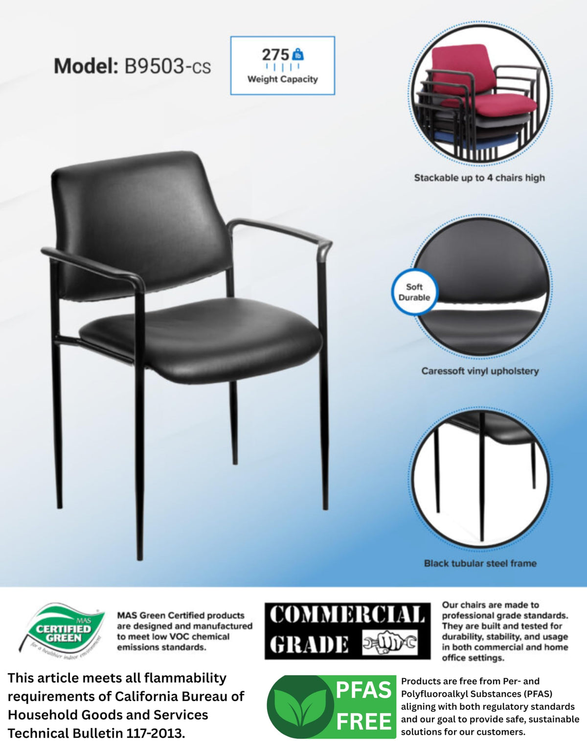 Black Caressoft Stacking Chair with Arm O69266
