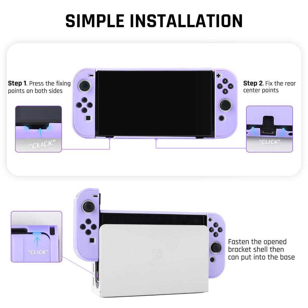 Purple Case for Nintendo Switch OLED Model with Screen Protector and 4 Thumb Grip Caps D78996