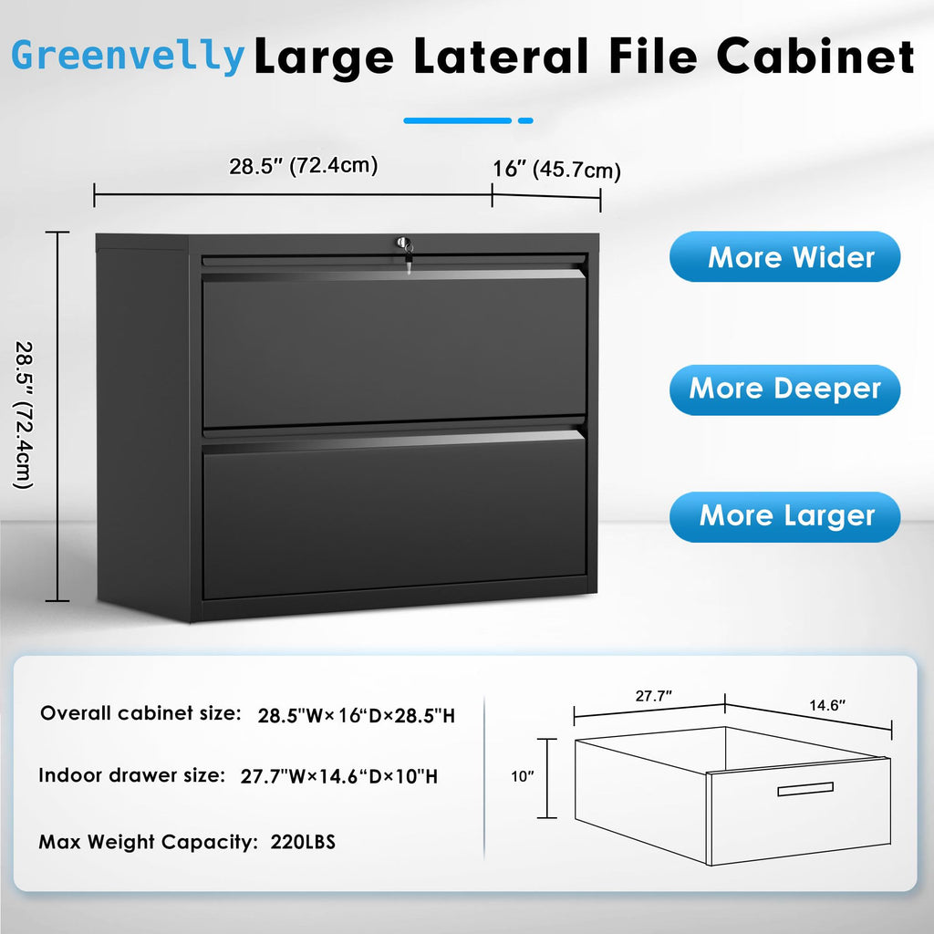 Black 2 Drawer Metal File Cabinet with Lock X66749