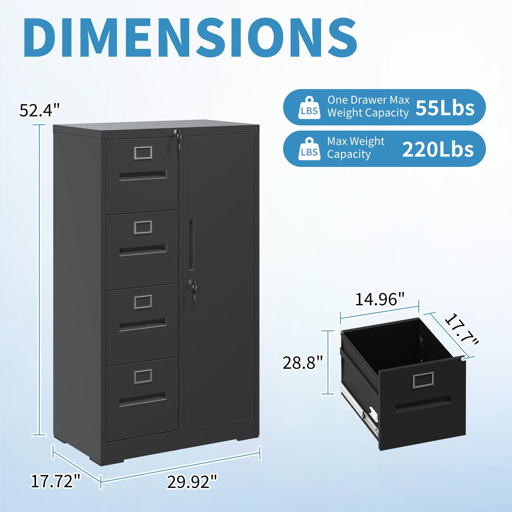 4 Drawer Metal File Cabinet with Lock T7252