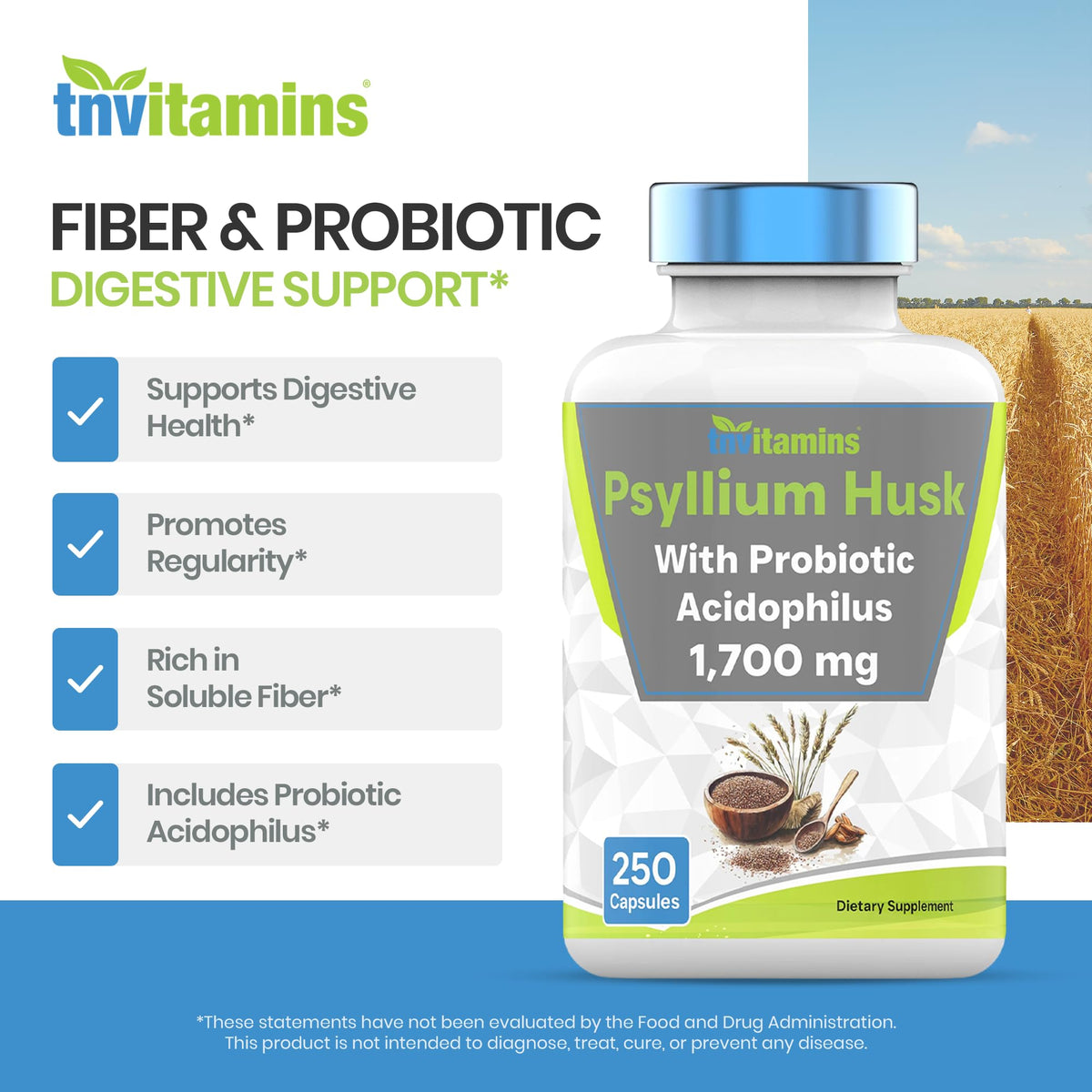 Psyllium Husk Capsules 1700 MG 250 Capsules V701946