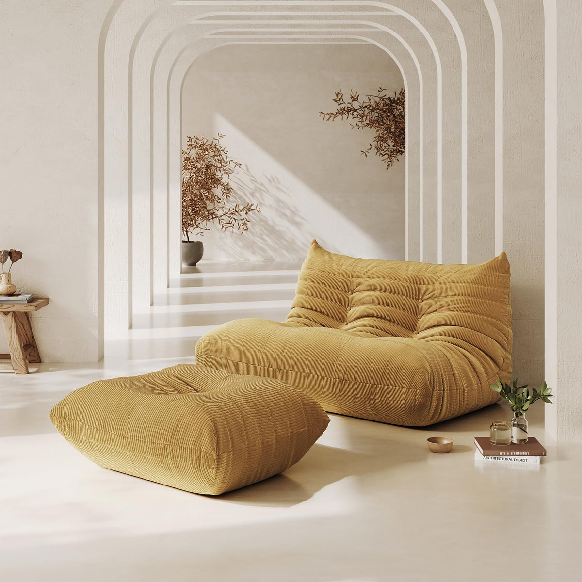Yellow Corduroy Memory Foam Bean Bag Chair F54403