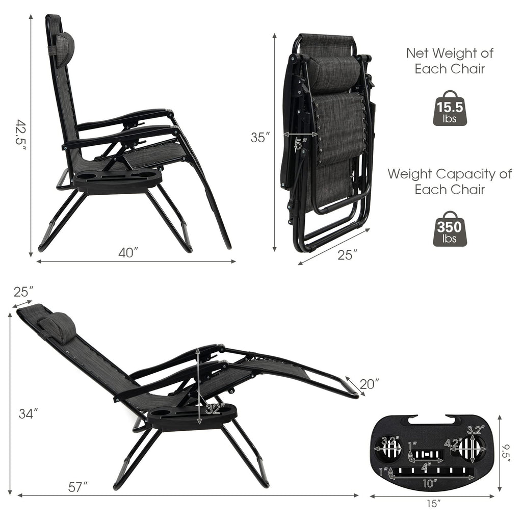 Zero Gravity Lounge Chairs Set of 2 Gray K334130