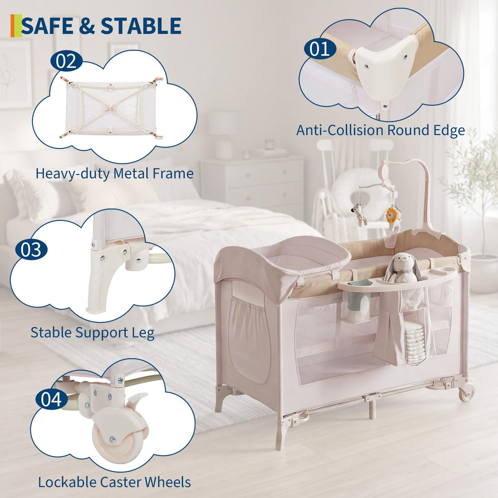 4 in 1 Pack and Play with Bassinet, Changing Table, Playpen and Carry Bag A60173