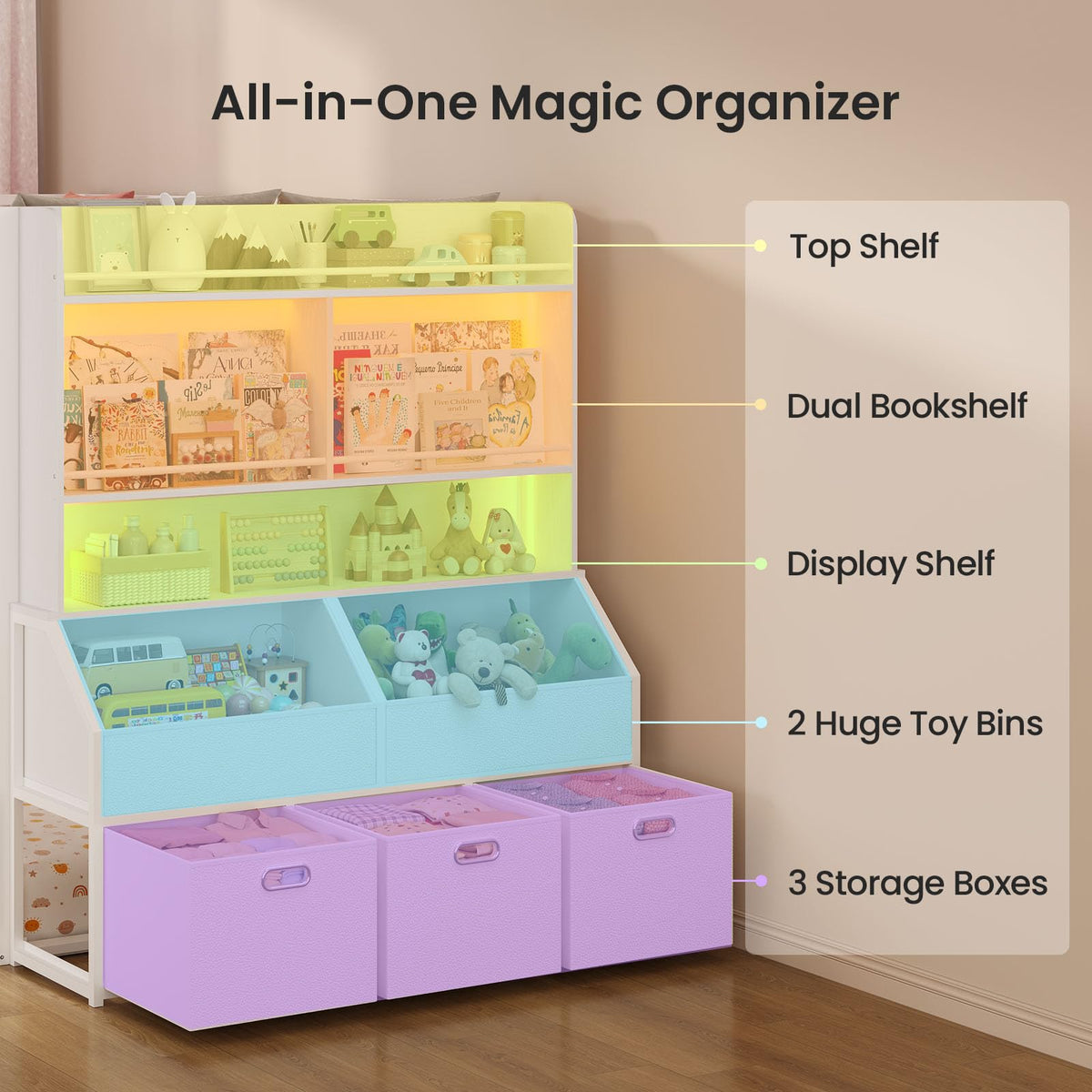 Twin Over Twin Bunk Bed with Bookshelf and Drawers E5949