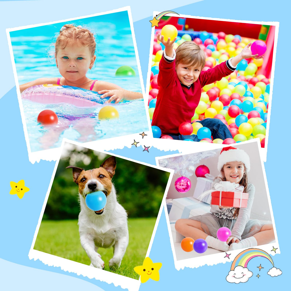 100pcs BPA Free Crush Proof Plastic Ball Pit Balls with Net Bag A24598