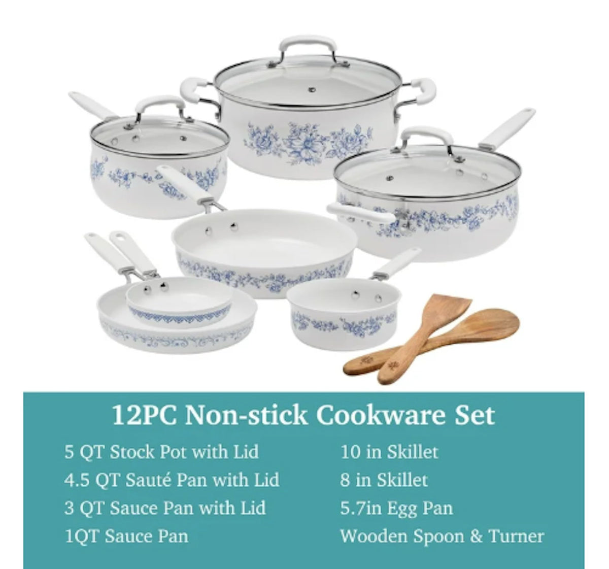 Blue 12-Piece Aluminum Ceramic Cookware Set N1783