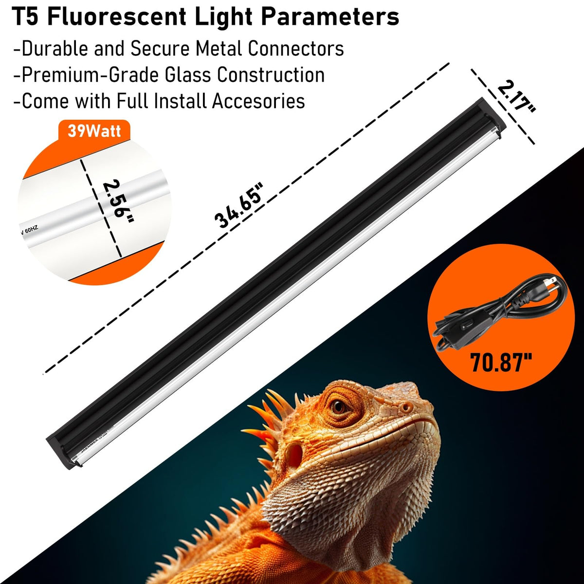 39W UVA UVB Reptile Light Fixture 34 Inch X9508