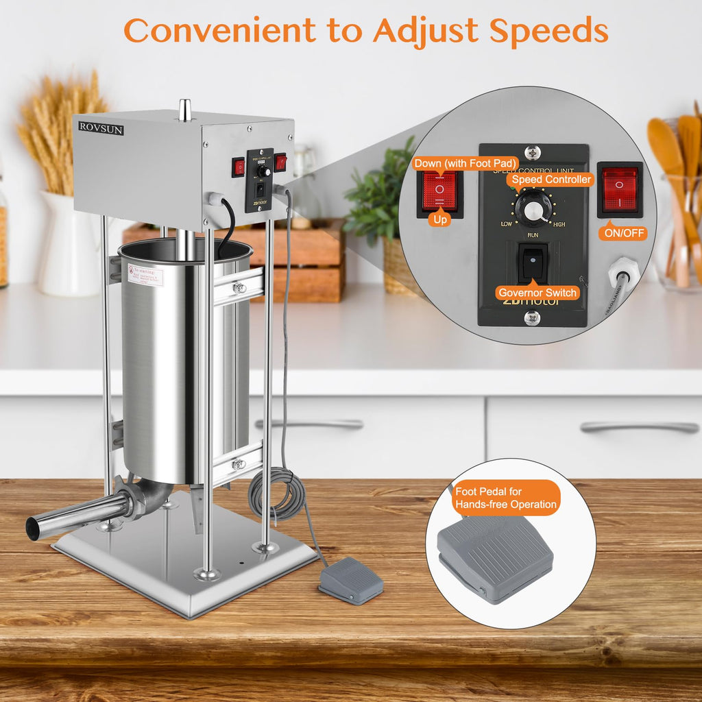 15L Electric Stainless Steel Sausage Stuffer with 5 Stuffing Tubes D599036