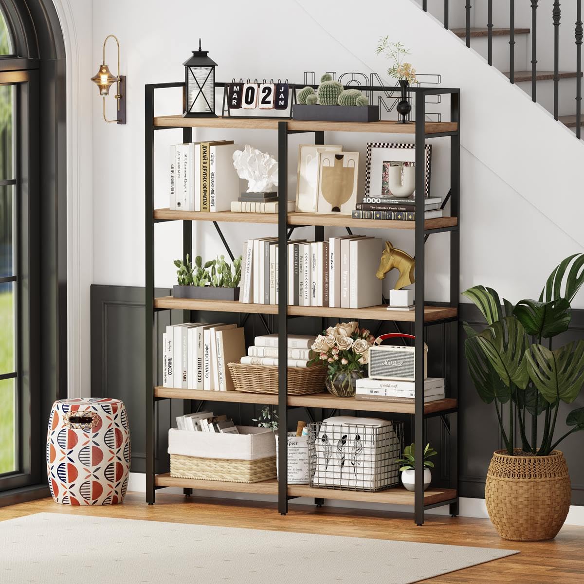 5 Tier Wood and Metal Bookshelf T199947