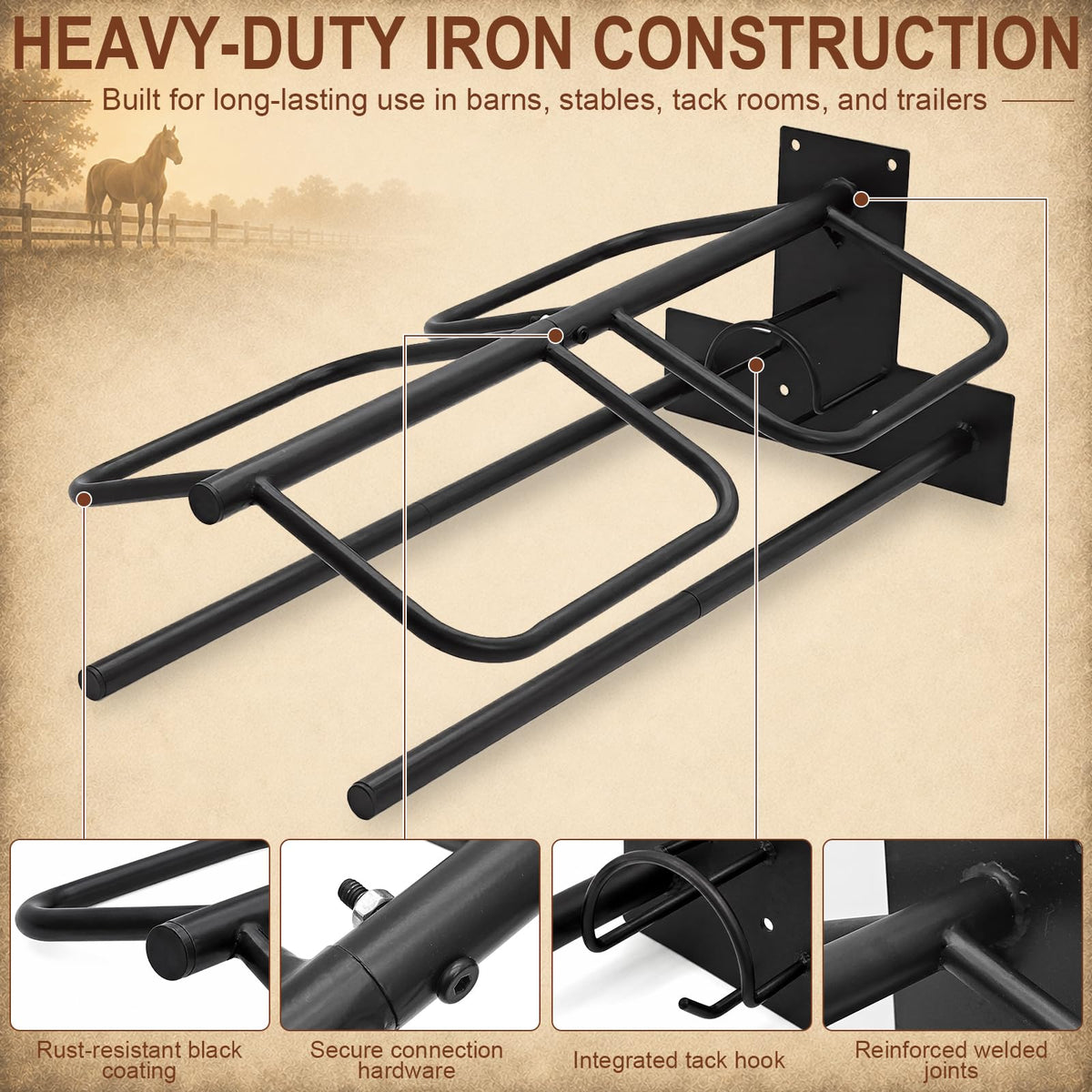 Wall Mounted Saddle Rack Set of 2, 120-lb Capacity Heavy Duty Iron Saddle Stand Z626807