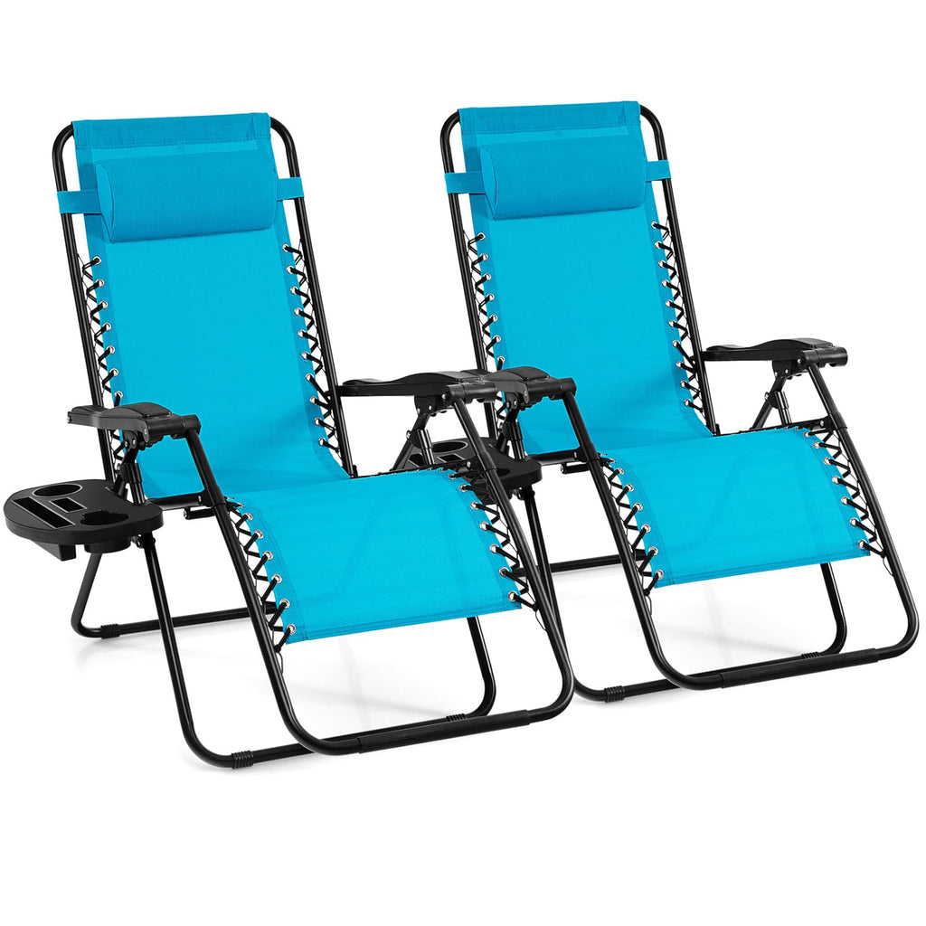 2 PCS Blue Zero Gravity Chair with Cup Holder A8569