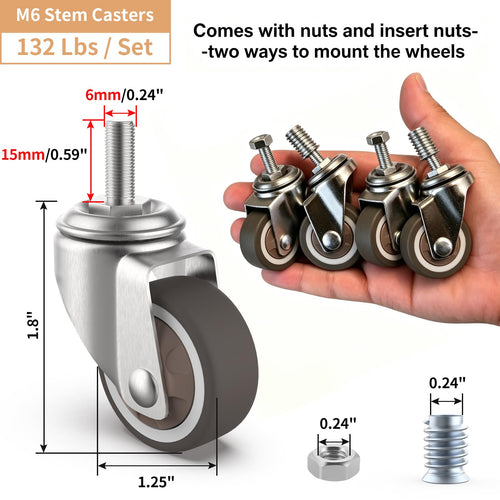 1.25" M6 Swivel Casters, 4 Pcs W137