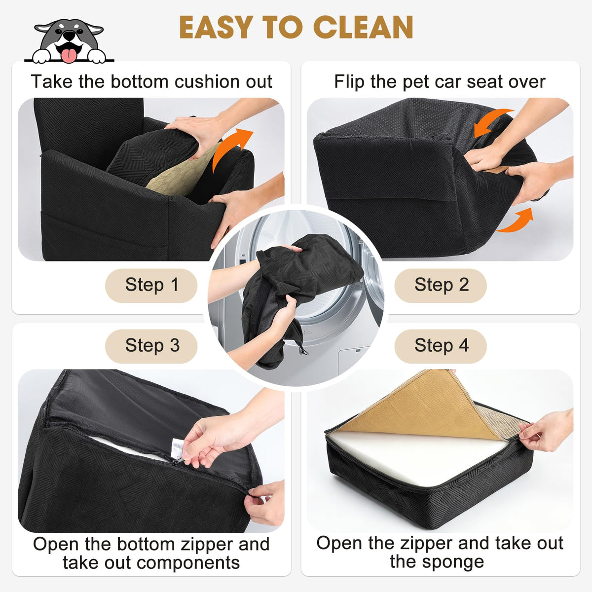 Dog Car Seat with Detachable Washable Cover and Cushion R485062