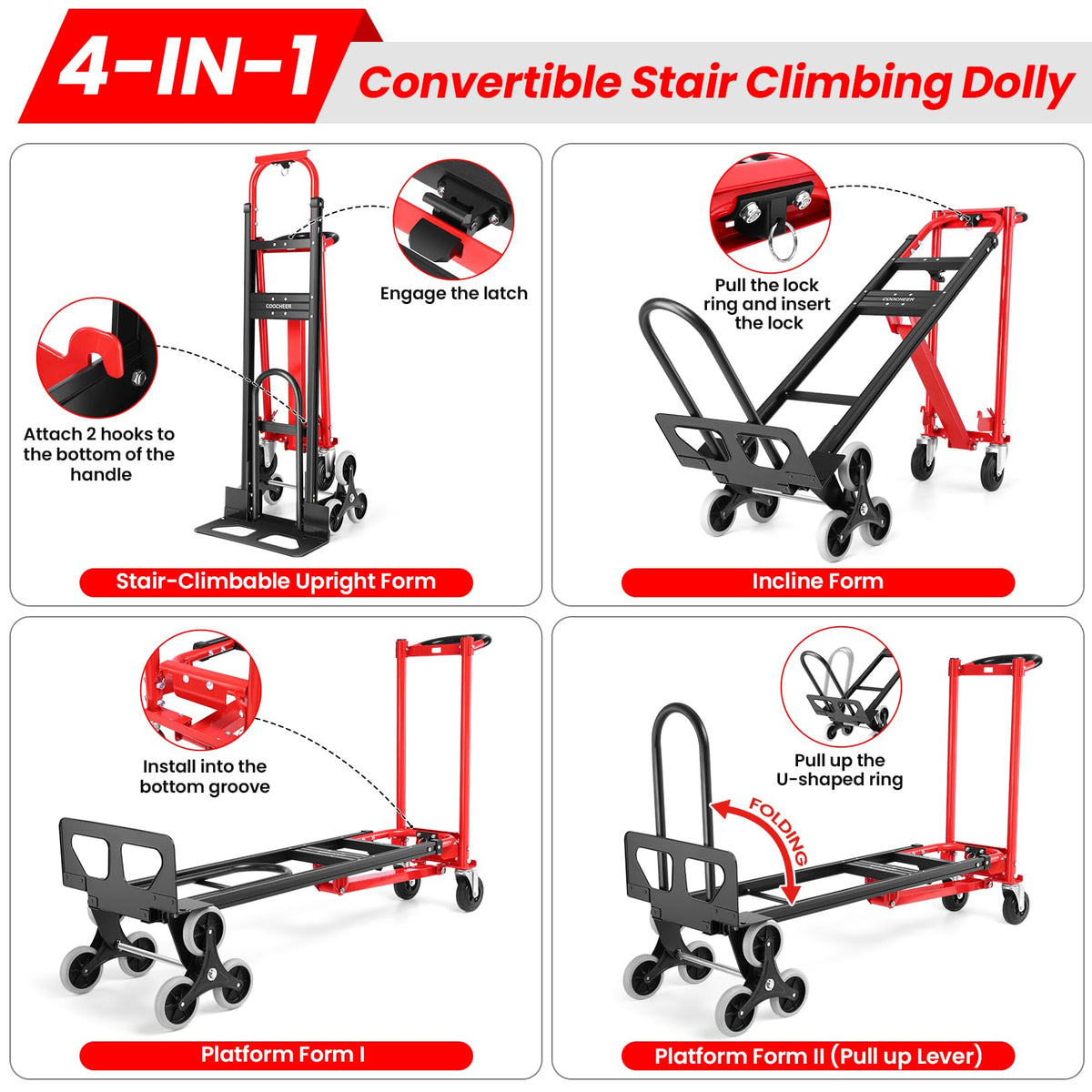 Heavy Duty 1000LBS 3 in 1 Convertible Folding Hand Truck Dolly Cart with Solid Wheels X934