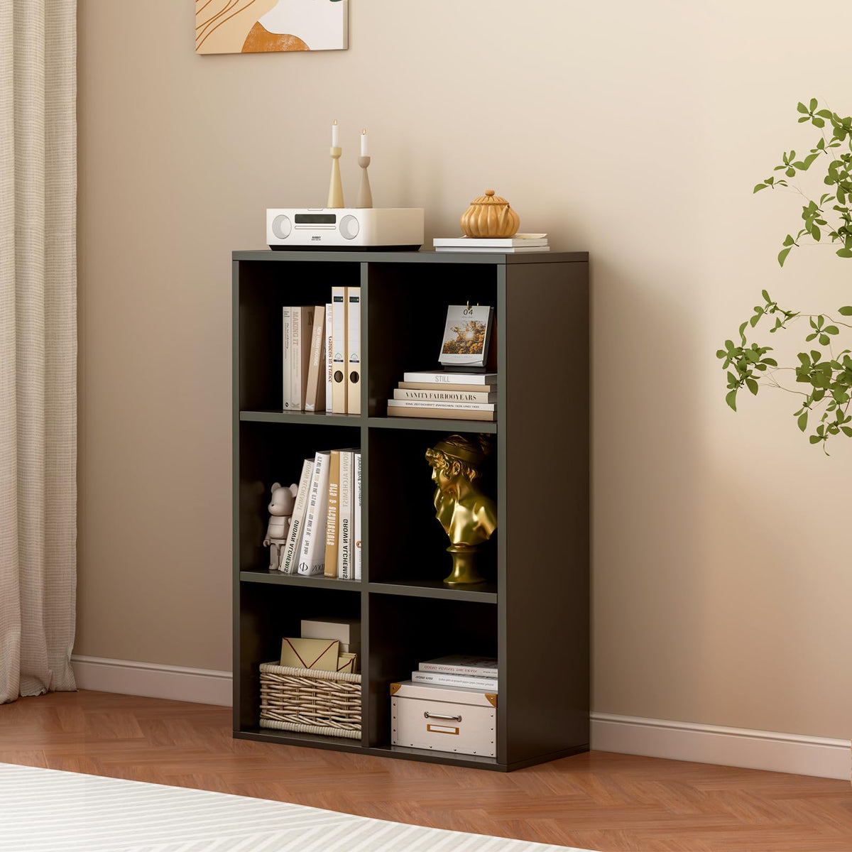 Black 6-Cube Storage Shelf Bookcase G3915