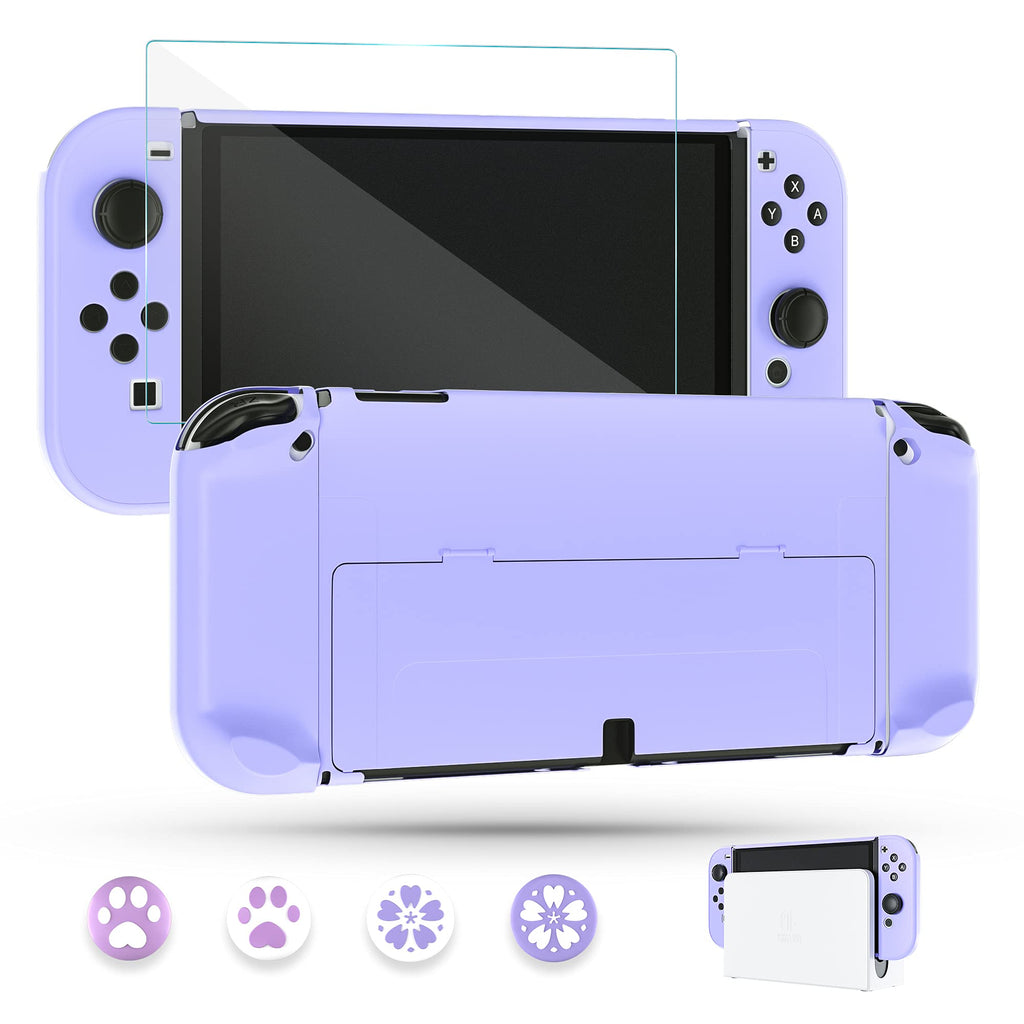 Purple Case for Nintendo Switch OLED Model with Screen Protector and 4 Thumb Grip Caps D78996