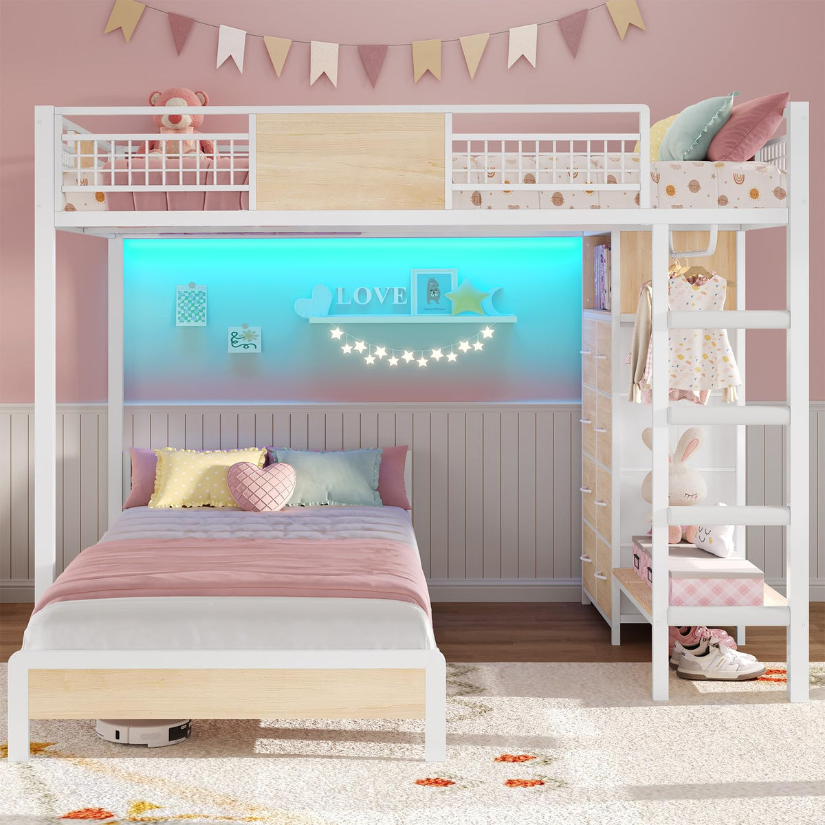 Full Over Twin Bunk Bed with 8 Storage Drawers Y2909