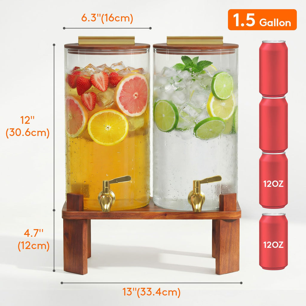 1.5 Gallon Glass Drink Dispenser with Wood Stand Q68803
