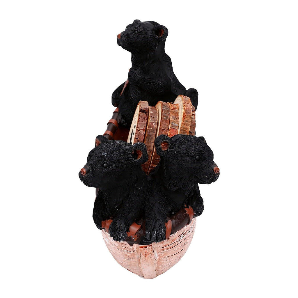 Set of 6 Black Bear Coaster Set with Canoe Holder J375