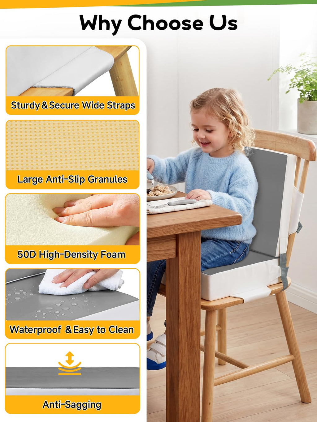 Grey Toddler Booster Seat for Kitchen Chair H694089