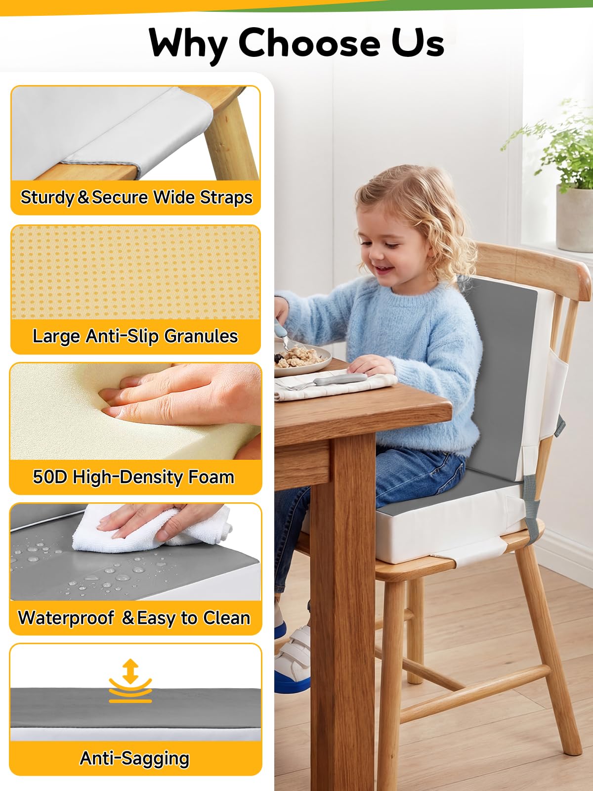 Grey Toddler Booster Seat for Kitchen Chair H694089
